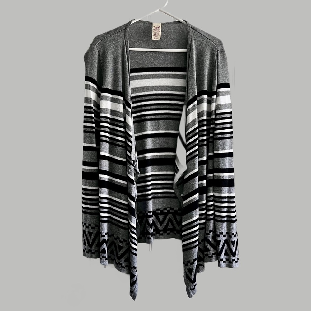 Cardigan Faded Glory XL 16/18 Gray, Black, White